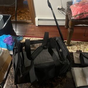 Black Soft-Sided Pet Travel Carrier with Sherpa Lining & Shoulder Strap